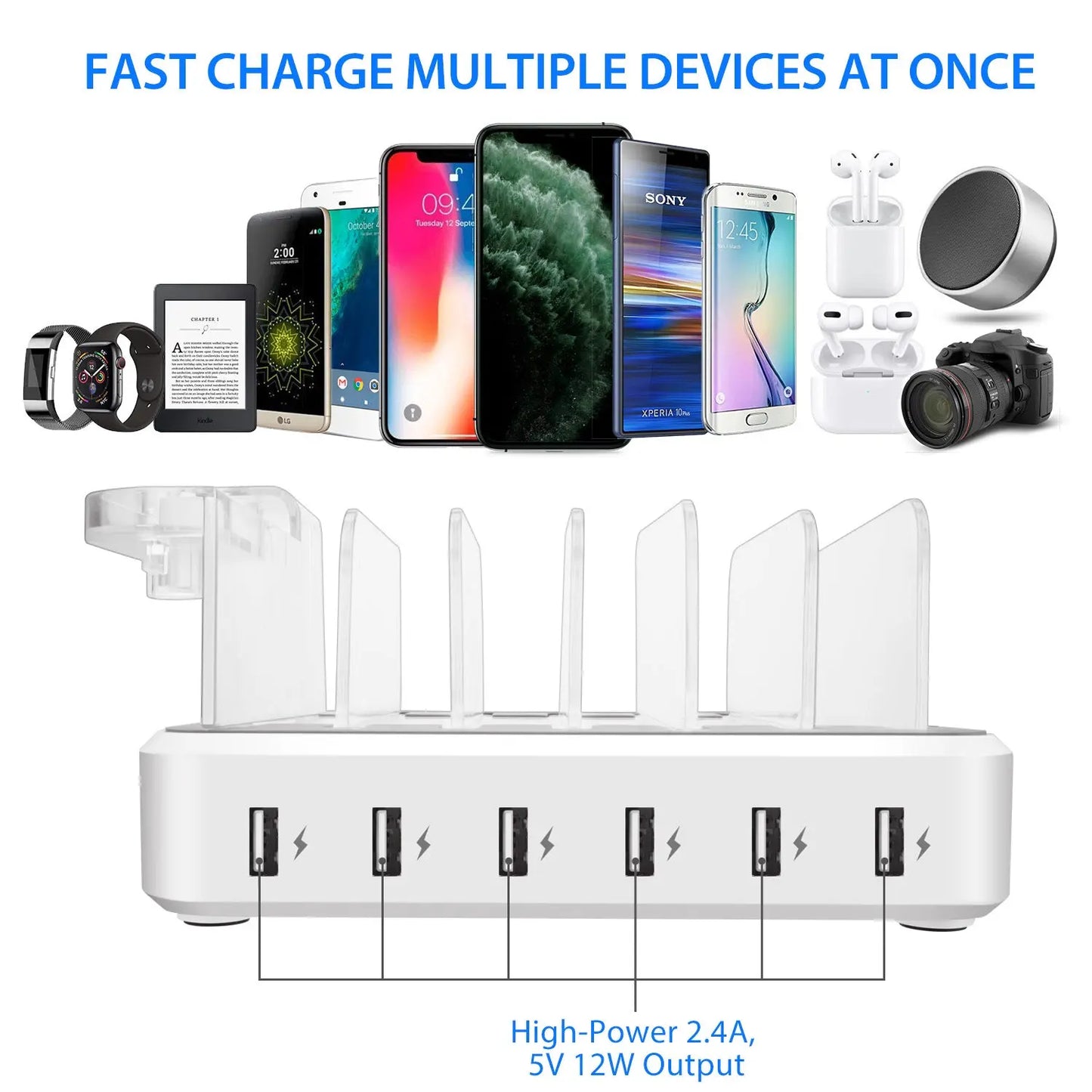 6-port 60W Charger USB Multi-port Charging Station Getixt