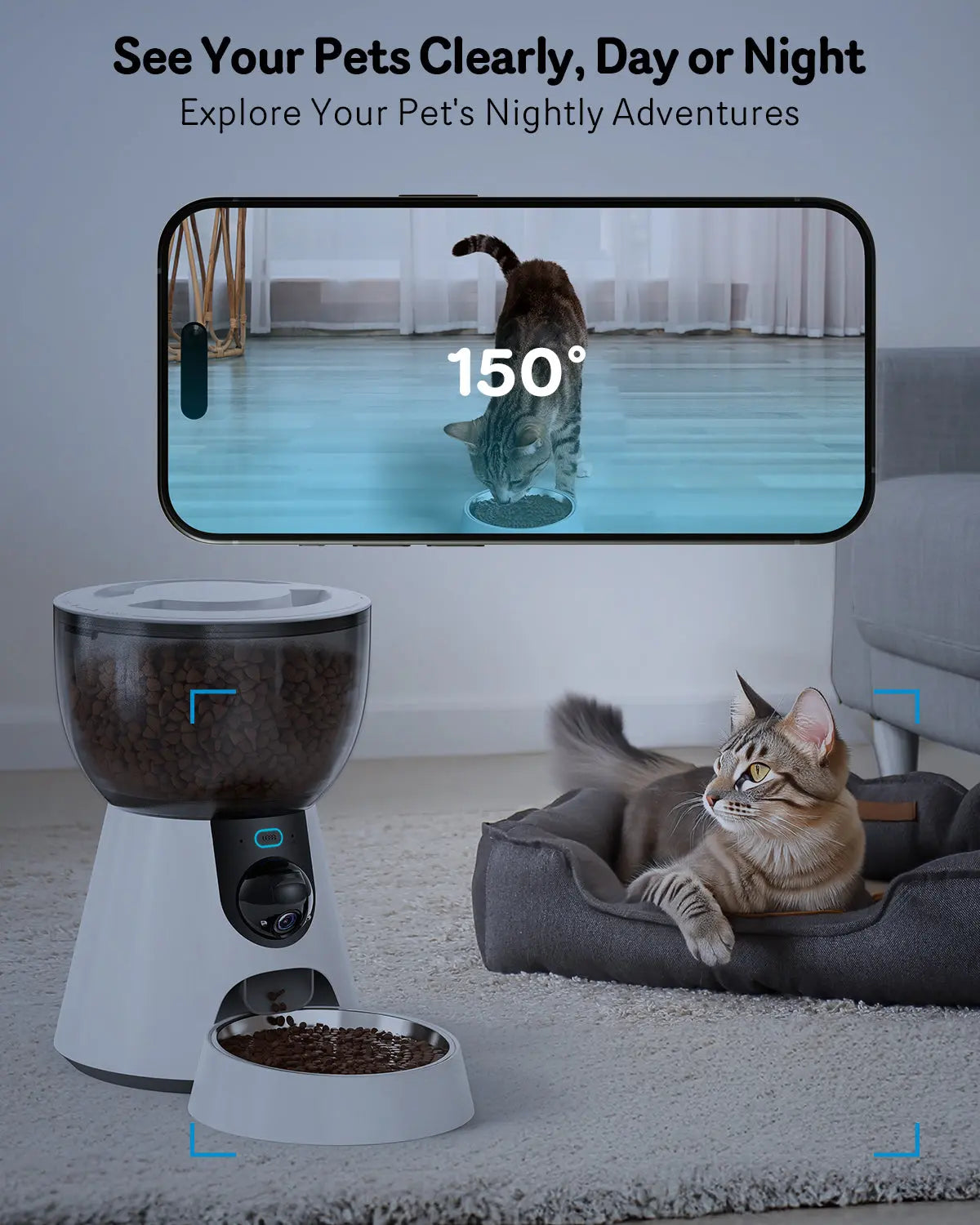 Automatic Cat Feeder With Camera, 1080P HD Video, Night Vision, 5G WiFi, 2-Way Audio, 10s Voice Recorder, Low Food & Blockage Getixt